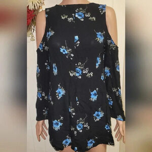 Kendall & Kylie Black Floral Cold Shoulder Blouse Size S